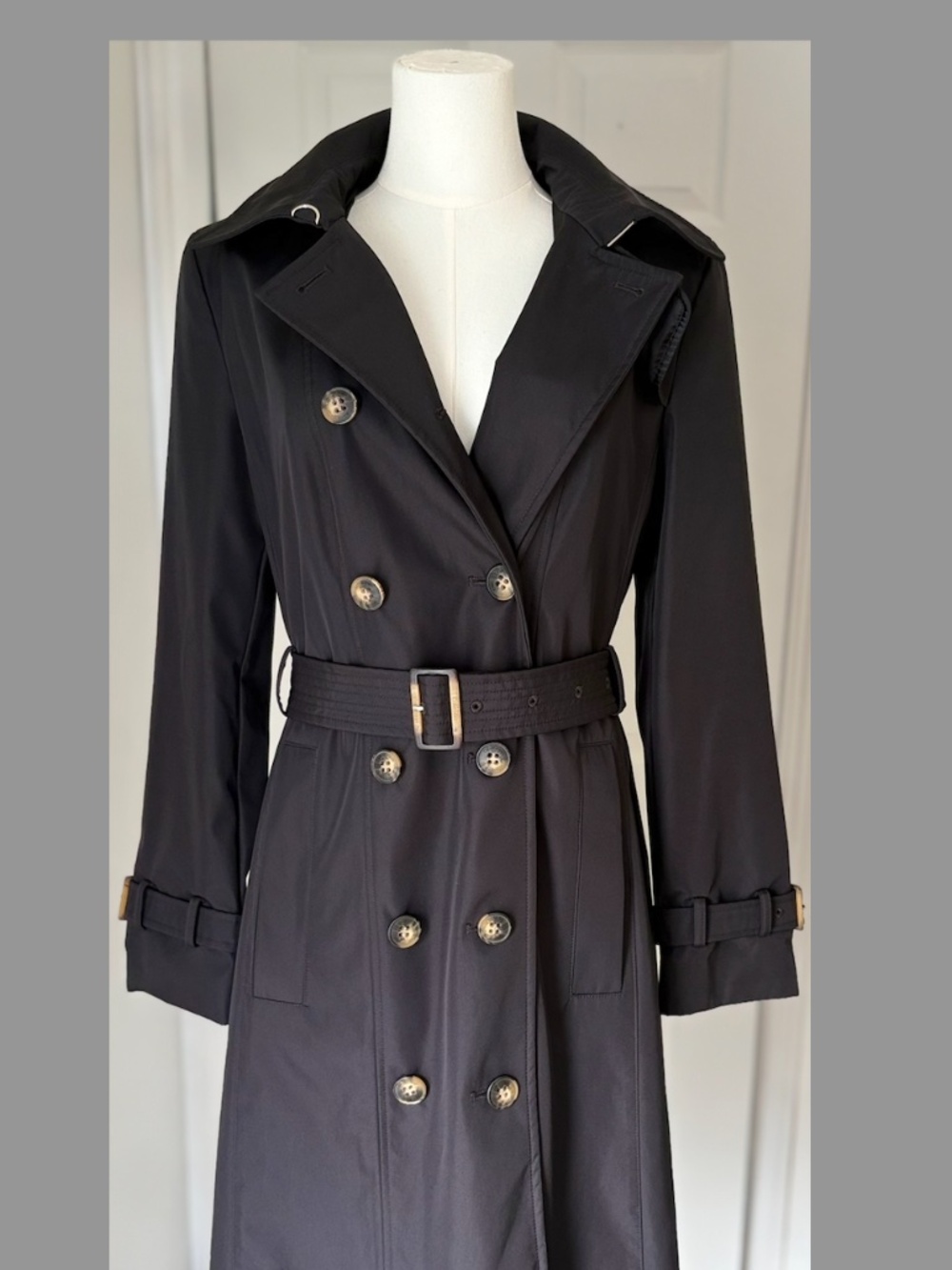 Calvin Klein Black Hooded Belted Trench Coat Rain Jacket Women’s Small